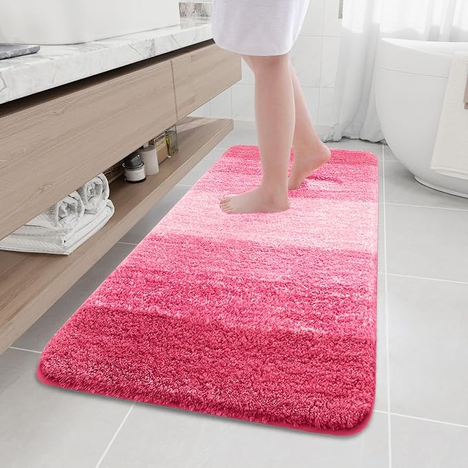 Arotive Microfiber Bathroom Rugs, Shaggy Soft Absorbent Bath Rug, 59x24 | Pink, Rubber Backing Thick Plush Machine Washable Dry Bath Mats for Bathroom, Tub and Shower, Rectangular