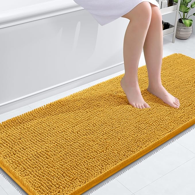 OLANLY Bathroom Runner Rugs 59x24, Extra Soft Absorbent Chenille Bath Rugs | Golden Yellow, Quick-Drying Rubber Backing, Washable Long Bath Mat for Bathroom Floor, Tub and Shower, Home Decor Accessories