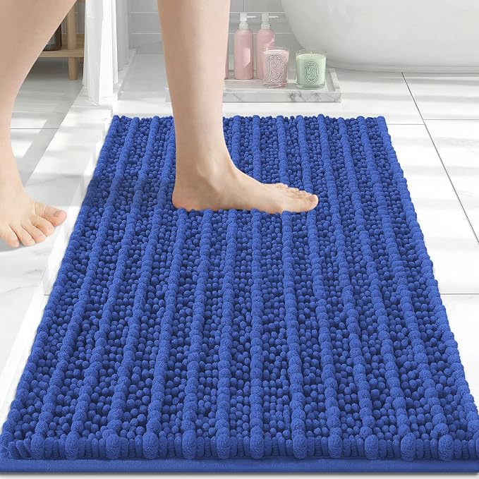 Arotive Bathroom Rugs Mat 24x16, Soft Absorbent Chenille Shaggy Bath Mat | Dark Blue, Machine Wash Dry, Bath Rugs for Bathroom Floor, Tub and Shower, Home Decor Accessories