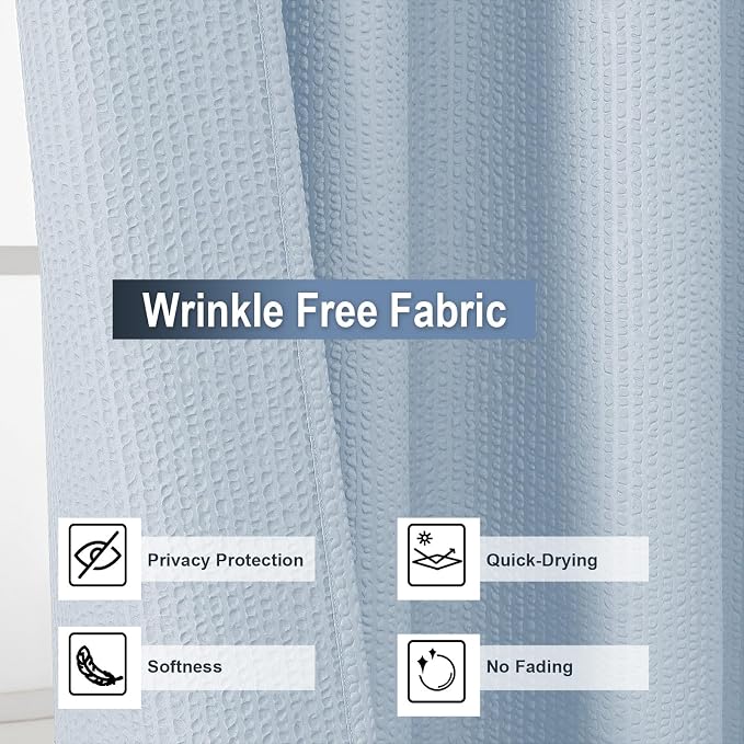 Glacier Blue Stall Shower Curtain for Bathroom, 3D Embossed Textured Fabric Small Shower Curtain for Narrow Stall Size, Machine Washable Water Resistance, Hotel Style, 36" W x 72" L