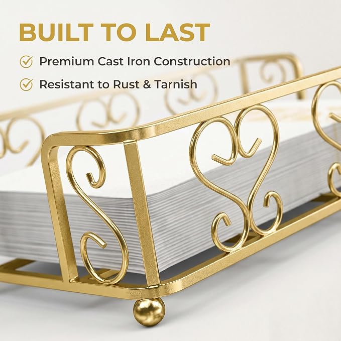 Guest Towel Holder Tray for Bathroom Countertop, Gold Napkin | Guest Bathroom, Powder Room & Vanity Use