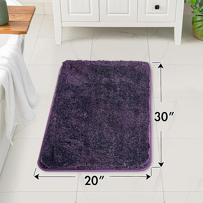 MIULEE Dark Purple Bathroom Rugs Soft Microfiber Bath Mat 20x30 Inch | Absorbent, Non Slip, Quick Dry, Fluffy Bath Rugs for Bathroom Floor Tub Showers, Machine Washable