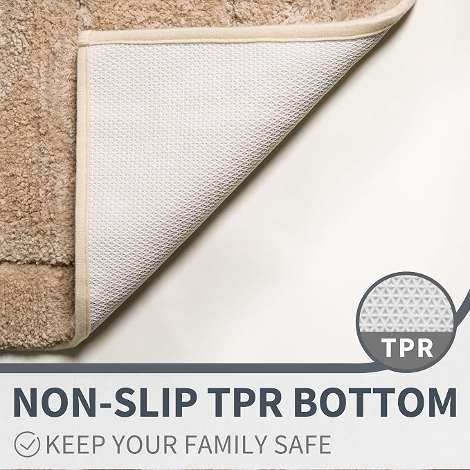 GRANNY SAYS Khaki Bathroom Runner Rug 24" x 48", Soft Microfiber Bath Mat | Non-Slip long rug with TPR Backing, Absorbent, Machine Washable Extra Large Bath Rugs for Double Vanity, Shower, Tub