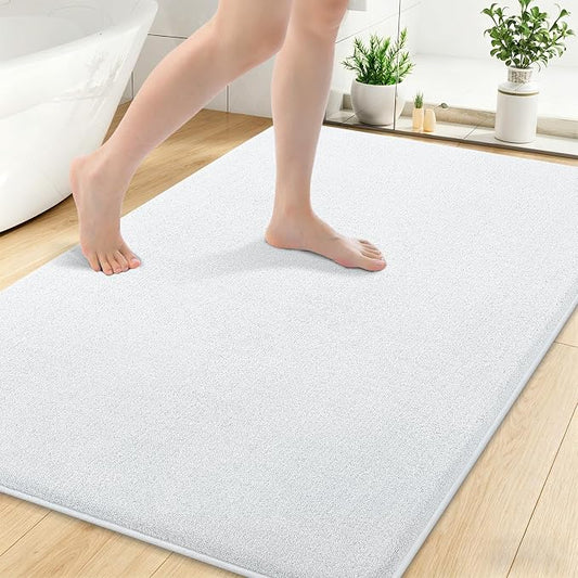 Smiry Memory Foam Bath Mat 48x32, Extra Soft Absorbent Bathroom Rugs | White Quick Dry, Machine Washable Bath Mats for Bathroom, Shower, Tub and Home Decor Accessories