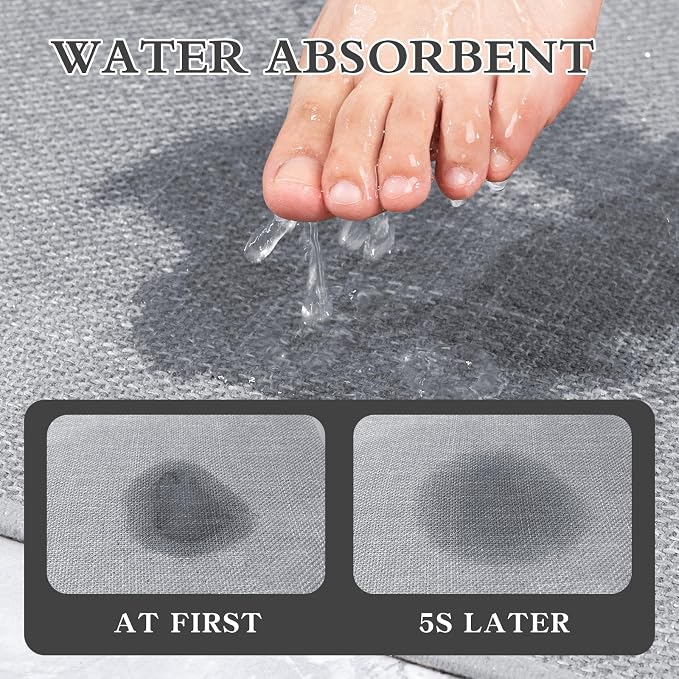 Bathroom Rugs Mat 24x17, Ultra Thin Non Slip Bath Mat Small Quick Dry Absorbent Bath Mat for Bathroom Floor, (Light Grey, 24"x17")