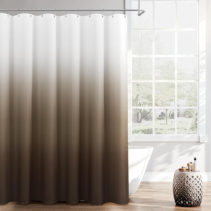 Brown Extra Long Shower Curtain，84 Inch Brown and White Ombre Shower Curtains for Bathroom, Polyester Gradient Washable Water Repellent Fabric Bath Decor for Bathtub Luxury Hotel Spa 72x84