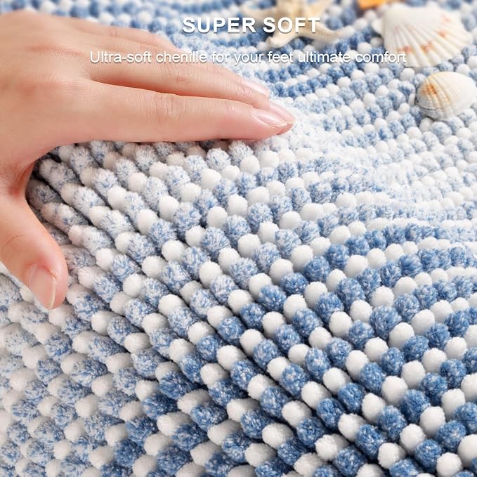 Bathroom Rugs and Mats Sets, 2 Piece Thick Absorbent Chenille Bath Mat Rug Set Non Slip, Soft Shaggy Bath Room Floor Mats for Bathroom, Machine Washable (Sky Blue, 20" x 47" Plus 16" x 24")