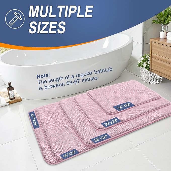 OLANLY Memory Foam Bathroom Runner Rugs 70x24, Long Bath Mats, Dusty Rose | Soft Quick Dry Bath Rugs, Non-Slip, Absorbent Machine Washable Mat for Bathroom Floor, Tub and Shower, Home Decor Accessories