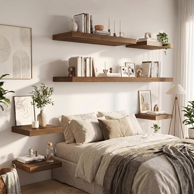 Vivelove Deep Floating Shelves 40x12” Set of 2, Walnut | Easy Install With Hardware, 2" Thick, Invisible Brackets, Wall Mounted, No Sagging, For Any Room