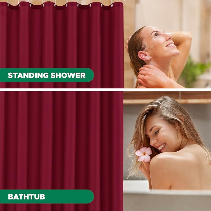 Biscaynebay Extra Long Fabric Shower Curtain Liners 72" Width by 84" Length, Burgundy Water Resistant Bathroom Curtains Rust Resistant Grommets Top Weighted Bottom Machine Washable
