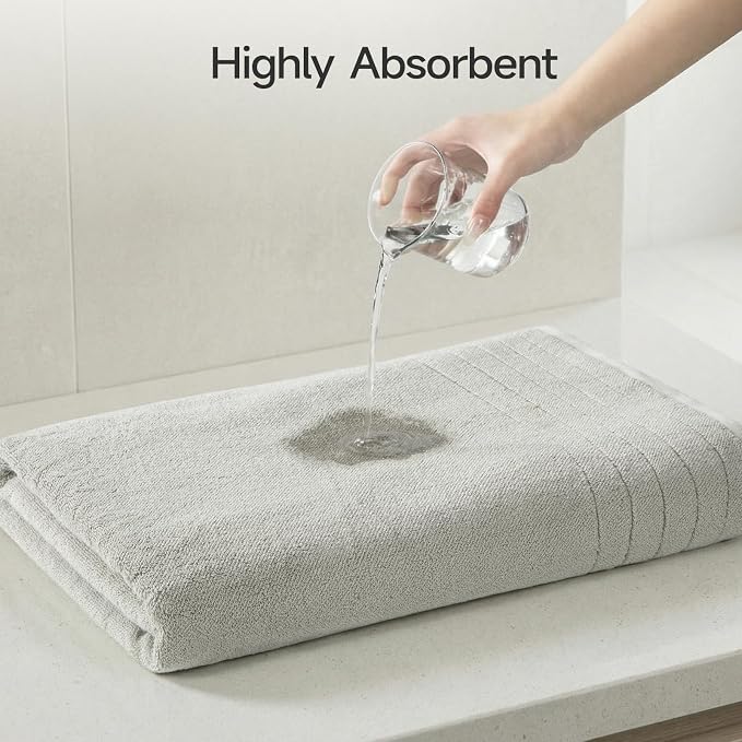 REDKISS 2 Pack Extra Large 35x70 Inch Cotton Bath Towels, Light Gray | 100% thick cotton, ultra soft & absorbent, quick dry light gray towels for bathroom, gym, spa, pool, hotel