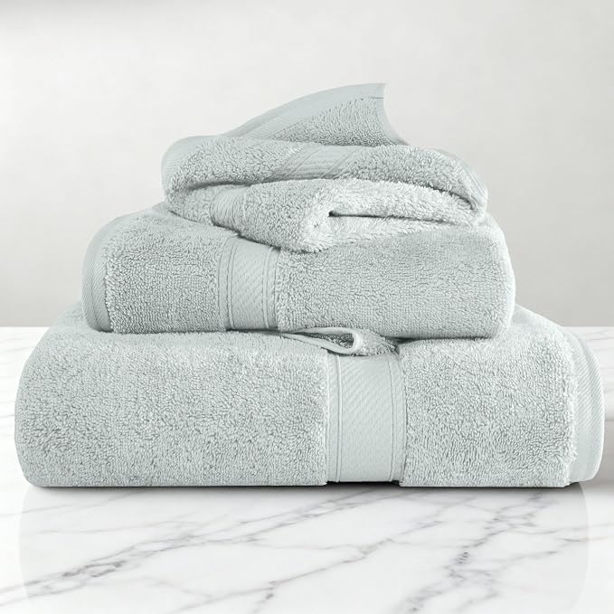 SUPERIOR Egyptian Cotton Ultra Plush & Absorbent, 3 Piece Set, Sea Foam | Quick Dry, Soft Luxury Towel Set, Bath Essentials, Guest Bath, Spa, 1 Bath, 1 Hand, 1 Face Towels, Madeline Towels