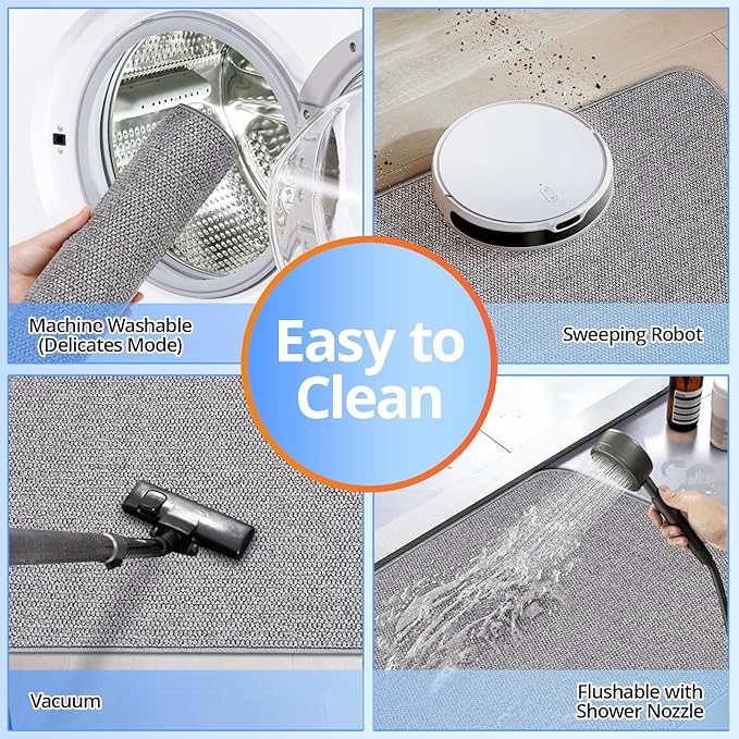 HOMTEB Bathroom Rugs Sets 2 Piece, Thin Bath Mat Absorbent Quick Dry, Machine Washable, Rubber Backing for Non Slip, Low Pile Cozy Cloth Bathroom Rug Set for Tub/Sink/Shower (27"x17" & 36"x24", Gray)