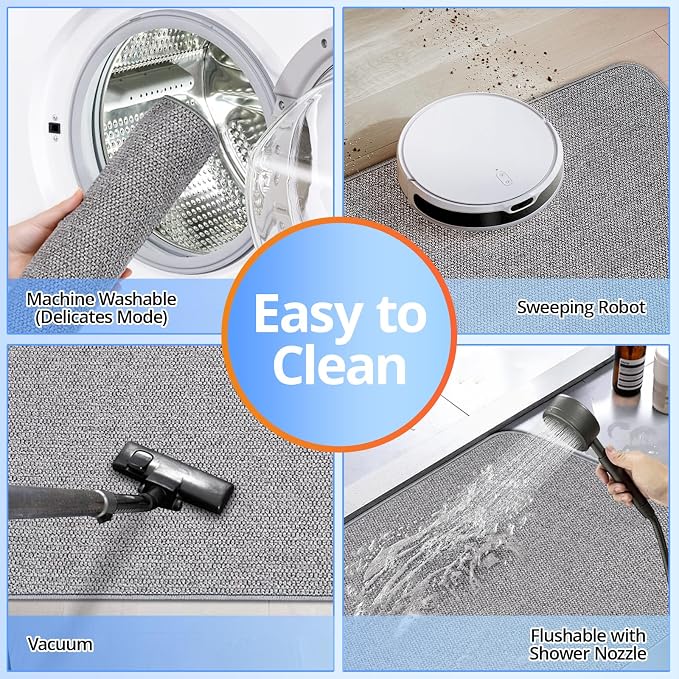 Upgraded Bath Mat 24x48Inch, Thin Bath Mats Rugs with Rubber Backing Non-Slip, Absorbent,Quick Dry Machine Washable, Home Decor Accessories Cozy Cloth Bathroom Rugs fit Under Door/Sink/Tub/Shower-Gray