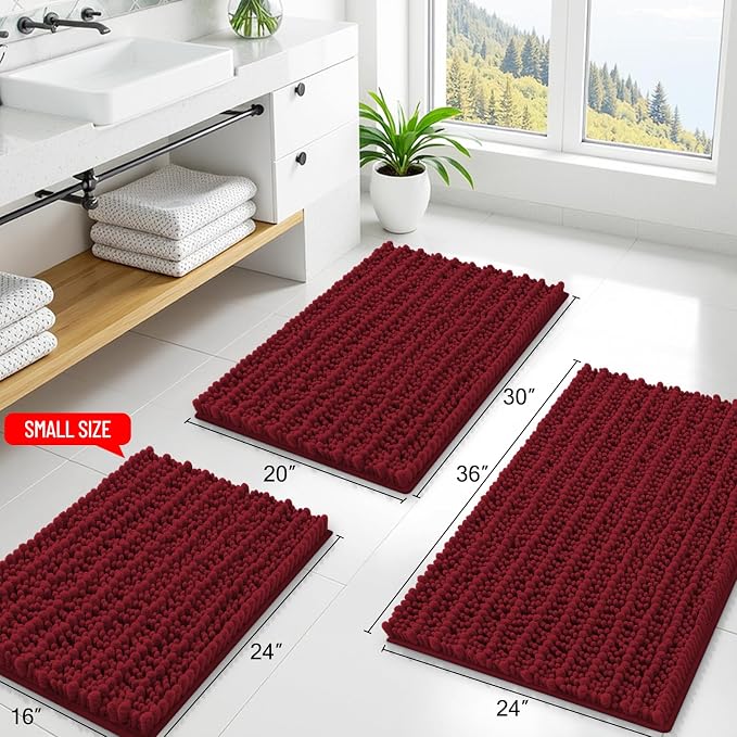 Smiry Bathroom Rugs 48X32, Extra Soft Rubber Backing Chenille Bath Mats | Red Machine Washable Non Slip Quick Dry Bath Mats for Bathroom Floor, Tub, Shower, Home Decor Accessories