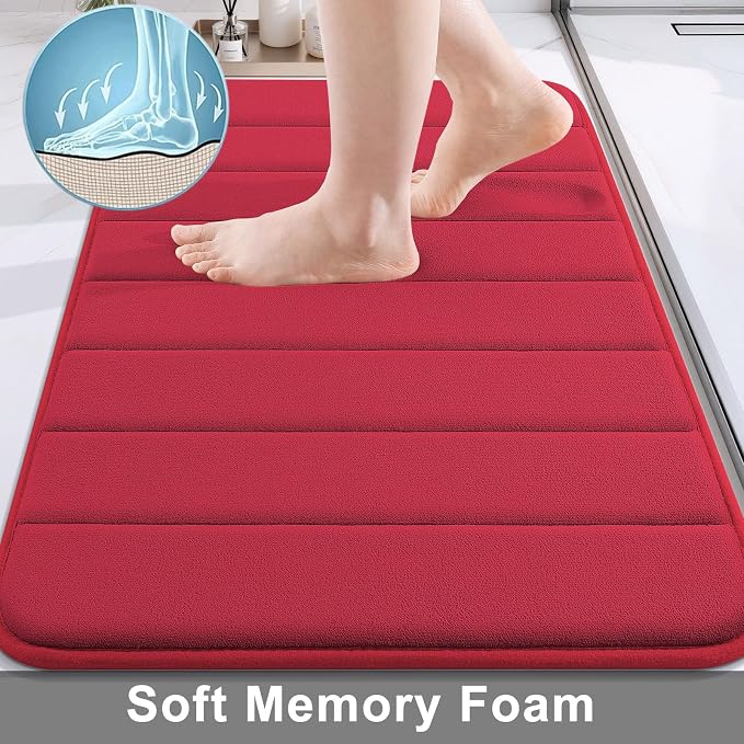 Buganda Memory Foam Bath Mat 47 x 20, Ultra Soft Absorbent Bathroom Rugs | Red, Machine Washable Quick Dry Bath Mats for Bathroom Floor, Shower and Tub, Home Decor Accessories