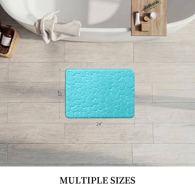 Memory Foam Bath Mat Cobblestone Bathroom Rugs Super Water Absorbent Bath Mats for Bathroom Machine Washable Bath Rugs(17 x 24,Teal)
