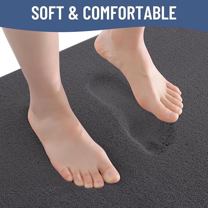 Smiry Memory Foam Toilet Rugs U Shaped 24x24, Extra Soft Bath Mat | Dary Grey Quick Dry, Machine Washable Bath Mats for Bathroom, Shower, Tub and Home Decor Accessories