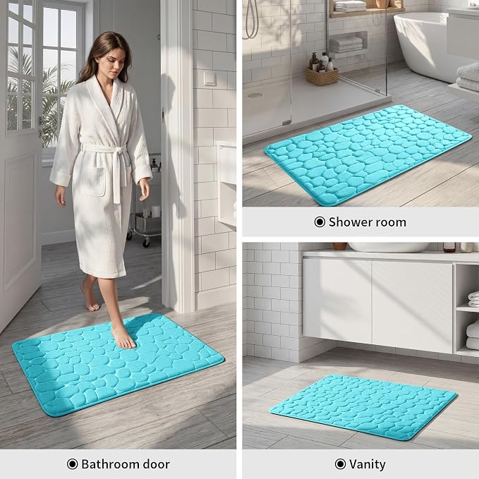 Memory Foam Bath Mat Cobblestone Bathroom Rugs Super Water Absorbent Bath Mats for Bathroom Machine Washable Bath Rugs(24 x 36,Teal)