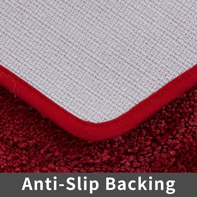 COSY HOMEER Non-Slip Bath Mat Extra Thick Absorbent Plush Washable | 24"x48" Red Non-Slip Extra Thick Plush Absorbent Machine Washable Bath Mat Bathroom Rug Floor Tub Shower