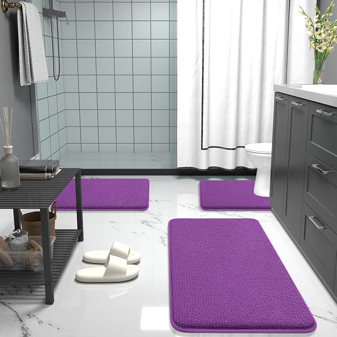 OLANLY Thick Memory Foam Bathroom Rugs 30x20, Absorbent Bath Mat, Purple | Soft Quick Dry Bath Rugs, Non-Slip, Machine Washable Carpet for Bathroom Floor, Tub and Shower, Home Decor Accessories