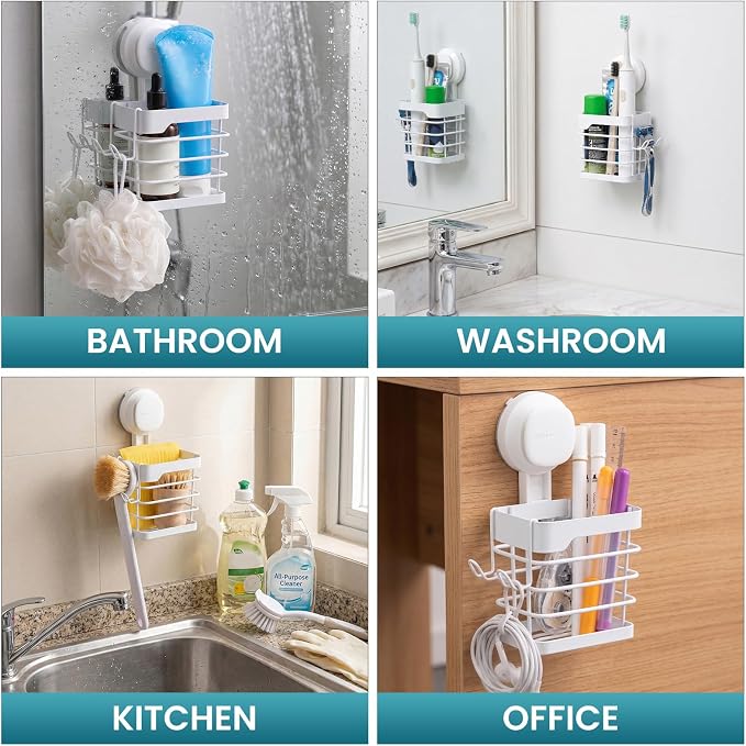 TAILI Suction Cup Toothbrush Holders with Visible Safety Indicator, White | Wall Mounted, Visible Safety Indicator, Inverted Trapezoid Design Bathroom Organizer Removable for Tooth brush and Toothpaste