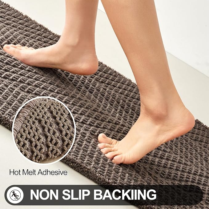Sunfly Boho Herringbone Waffle Bath Mat, Ultra Soft Non-Slip Bathroom Rug - Super Absorbent & Quick Dry, Washable Bath Rug for Bathroom 20"x30" Taupe