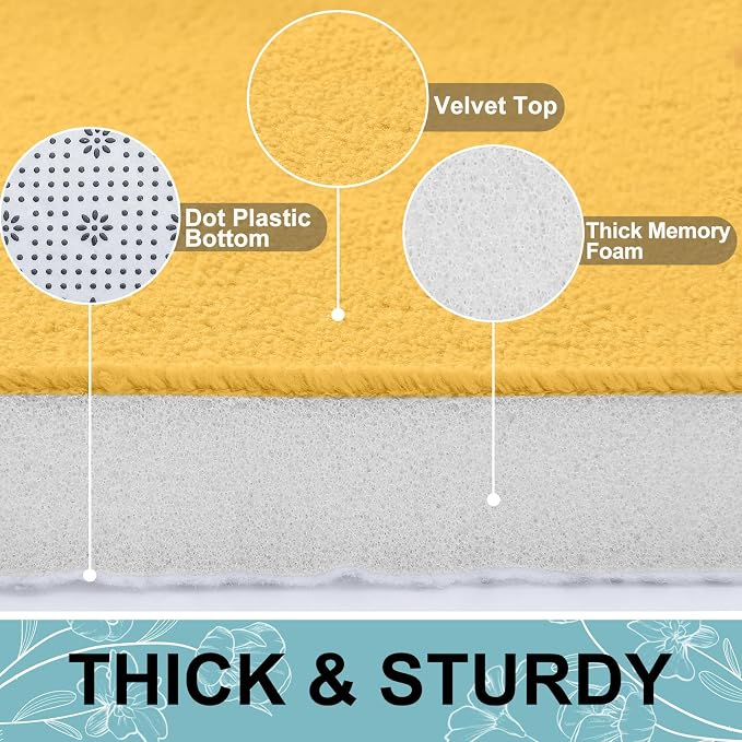 Smiry Memory Foam Bath Mat 70x24, Extra Soft and Absorbent Bathroom Rugs | Yellow, Quick Dry Machine Washable Non-Slip Bath Mat for Bathroom Floor, Shower and Tub