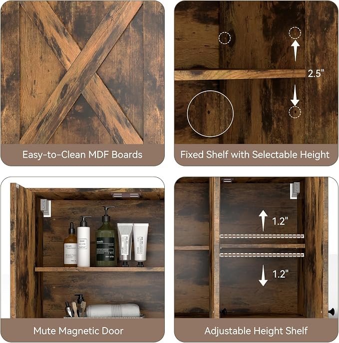 YOURLITE Laundry Cabinet, Medicine Cabinet, Bathroom Kitchen Storage Wall Mounted Farmhouse Organizer with Shelves Over Toilet, 36" Wide, Rustic