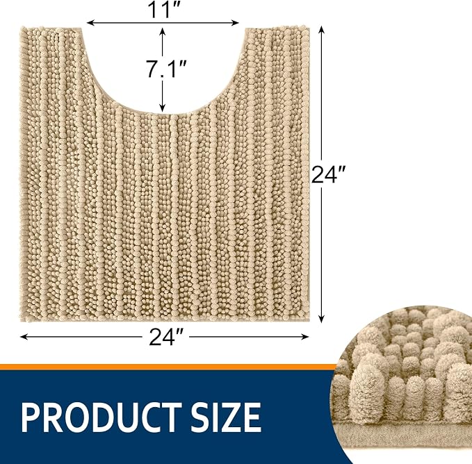 Smiry Bathroom Toilet Rugs U Shaped 24x24, Chenille Bath mats for Toilet | Beige Extra Soft Absorbent Non Slip Rubber Backing Contour Bath Rugs for Toilet, Machine Washable Contoured Bath Mats