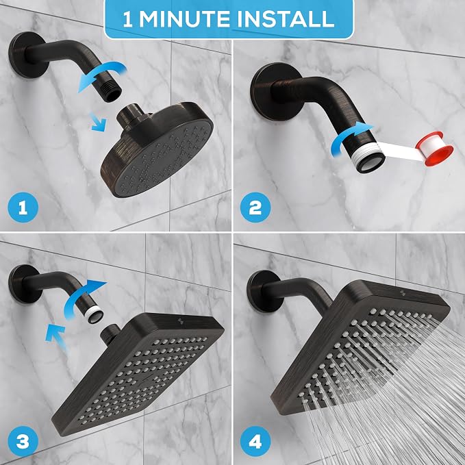 SparkPod Rain Shower Head, 6 Inch Square, Vintage Oil-Rubbed Bronze Finish | High Pressure Shower Heads, 90 Nozzles, Adjustable Showerhead, No Tools Needed, Universal Connection