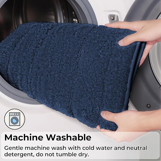 GRANNY SAYS Blue Bathroom Runner Rug 24" x 48", Soft Microfiber Bath Mat | Non-Slip long rug with TPR Backing, Absorbent, Machine Washable Extra Large Bath Rugs for Double Vanity, Shower, Tub