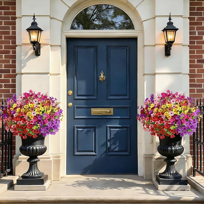 SHareconn 48 Bundles Artificial Flowers for Outdoors UV Resistant Decor | Realistic Silk Violet Lavender, UV Resistant Fake Flowers, Ideal Spring Decor for Patio Porch, Yard Planter & Home, 5 Colors