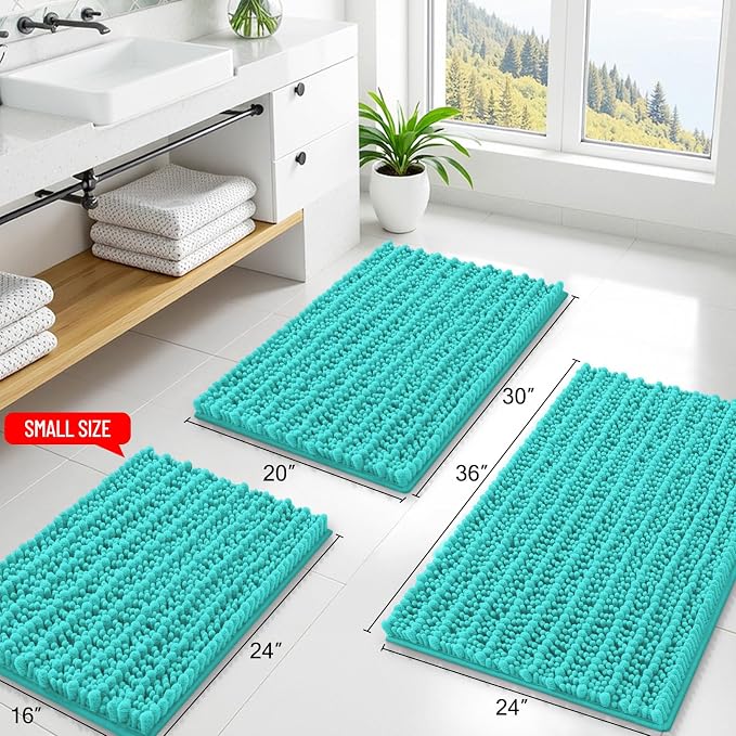 Smiry Bathroom Rugs 36X24, Extra Soft Rubber Backing Chenille Bath Mats | Turquoise Machine Washable Non Slip Quick Dry Bath Mats for Bathroom Floor, Tub, Shower, Home Decor Accessories