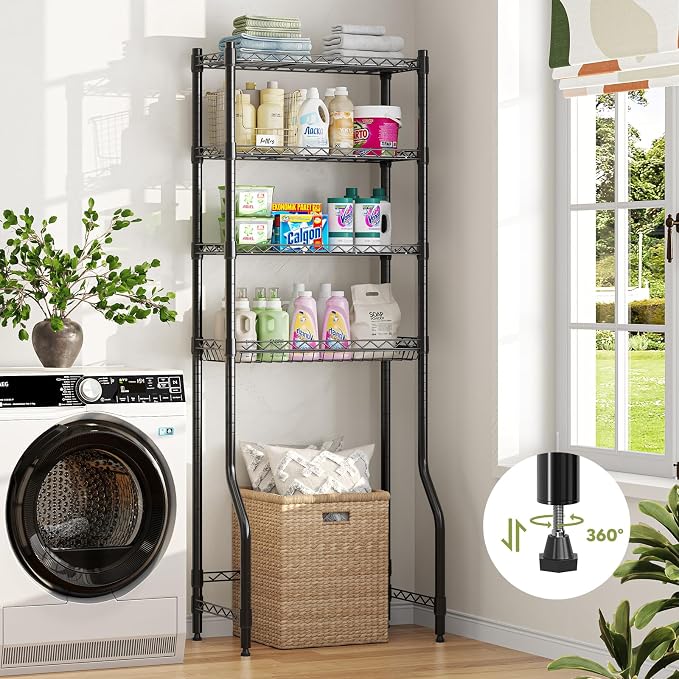 Simple Trending 4 Tier Over The Toilet Storage Rack, Bathroom Organizers and Storage Over Toilet with Adjustable Shelf and Basket, (Black)