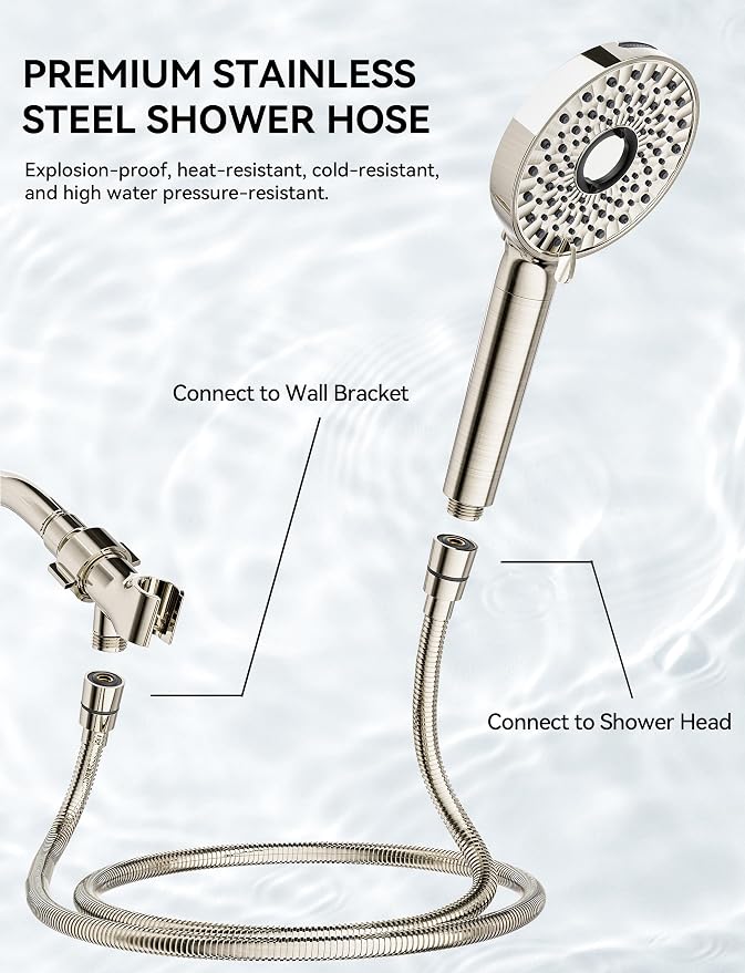 Magichome Shower Head with Handheld, High Pressure 10-Spd Detachable Chrome Showerhead with Stainless Hose