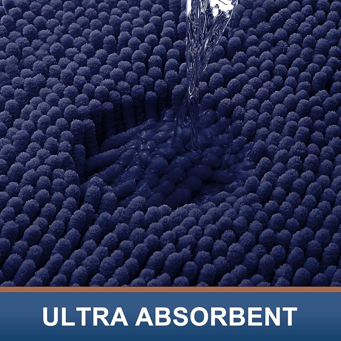 Smiry Luxury Chenille Bathroom Rugs 30x20, Extra Soft and Absorbent Shaggy Bath Mat, Machine Washable, Non-Slip Plush Carpet Runner for Tub, Shower, and Floor, Home Decor Accessories, Navy Blue | Navy Blue, Machine Washable Non-Slip Plush Bath Mats for...