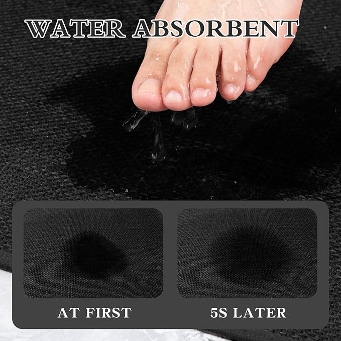 Bathroom Rugs Mat 47x17, Ultra Thin Non Slip Bath Mat Runner Quick Dry Absorbent Bath Mat for Bathroom Floor, (Black, 47"x17")