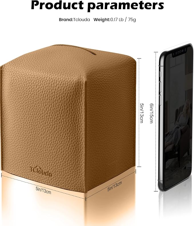 Tissue Box Cover for PU Leather, Modern Simple Solid Color Holder Square Tissue Bag, Ideal for Bathrooms,Office,Car,Nightstand,Outdoor Tent,Dining Table,5"X5"X5", Single Bronze