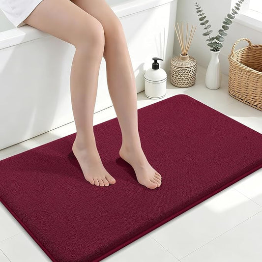 Smiry Memory Foam Bath Mat 40x24, Extra Soft Absorbent Bathroom Rugs | Burgundy Quick Dry, Machine Washable Bath Mats for Bathroom, Shower, Tub and Home Decor Accessories