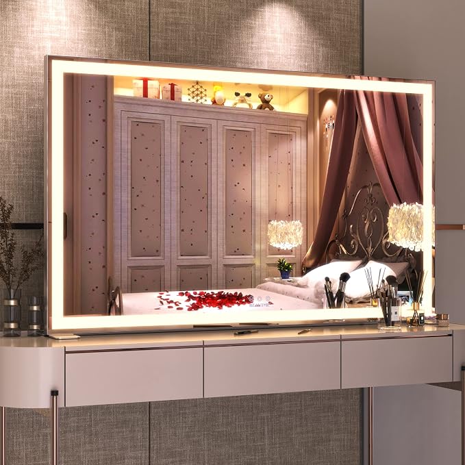 Large 40x24 inch,Mirror with Lights for Dressing Room, Extra Long Vanity Mirror for Bedroom,Wall 10X Cosmetic Mirrors,Silver