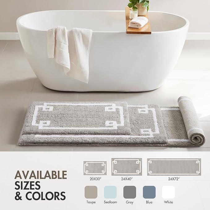 Madison Park Evan 100% Cotton Bath Rug Plush Absorbent, 24" x 40", Grey | Non-slip Backing, OEKO TEX, Luxurious Tufted Plush Bath Mat for Bathroom, Quick Dry, Spa Design Decorative for Shower Room