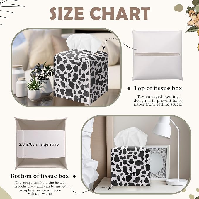 Black Cow Print Decorative Leather Tissue Box Cover - Cute Tissue Holder Gifts for Women and Friends Funny Unique for Home Decor Decorative for Kids Room Kitchen Bathroom Office