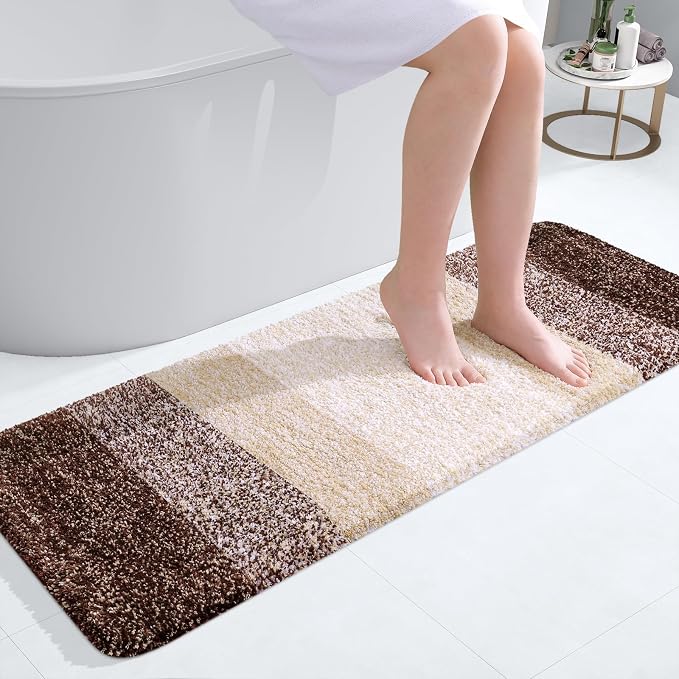 OLANLY Bathroom Runner Rug 47x17, Extra Soft Absorbent Microfiber Bath Rugs | Brown, Non-Slip Quick-Drying Rubber Backing, Machine Washable Long Bath Mat for Floor, Tub and Shower, Home Decor Accessories