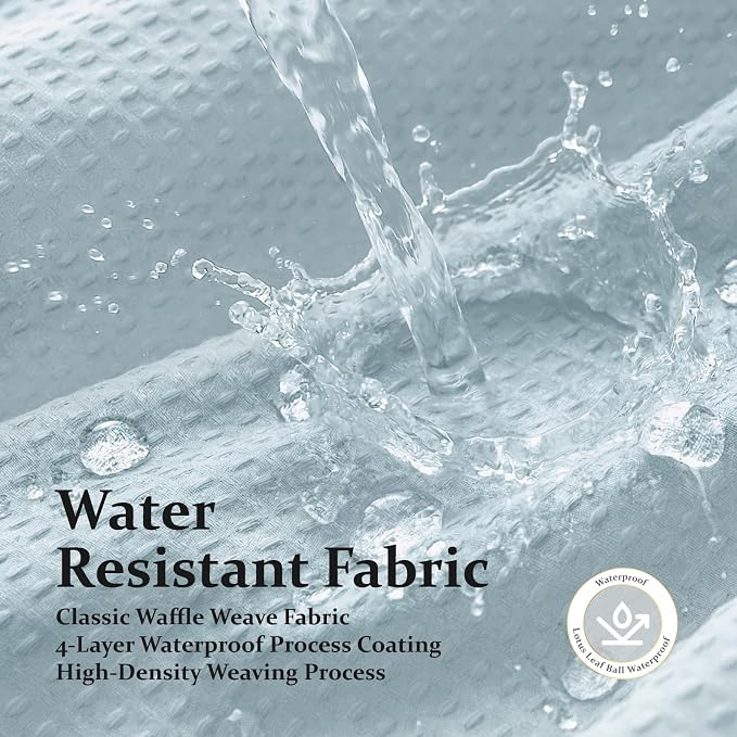 Extra Long Waffle Shower Curtain 256 GSM Fabric 72"x84" Fog Blue | 84 Inch Long, Thick Polyester Cloth, Weighted Hem, Water Repellent, Washable, Tall Hotel Bathroom Shower Curtain Set 12 Hooks