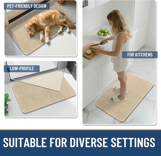 Arotive Chenille Bathroom Rugs 59x35, Soft Absorbent Bath Mat, Beige | Rubber Backing, Machine Washable Dry Bath Mats for Bathroom Floor, Tub and Shower, Home Decor Accessories