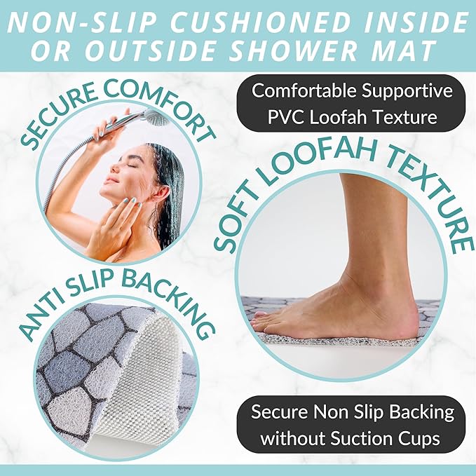 Non Slip Shower Mats for Inside Shower - Loofah Bath Mats for Shower - Shower Floor Mat Non Slip - Walk in Shower Mat Square 31x31- Textured No Suction Cup Shower Safety Mat (Blue Pebble 31x31)