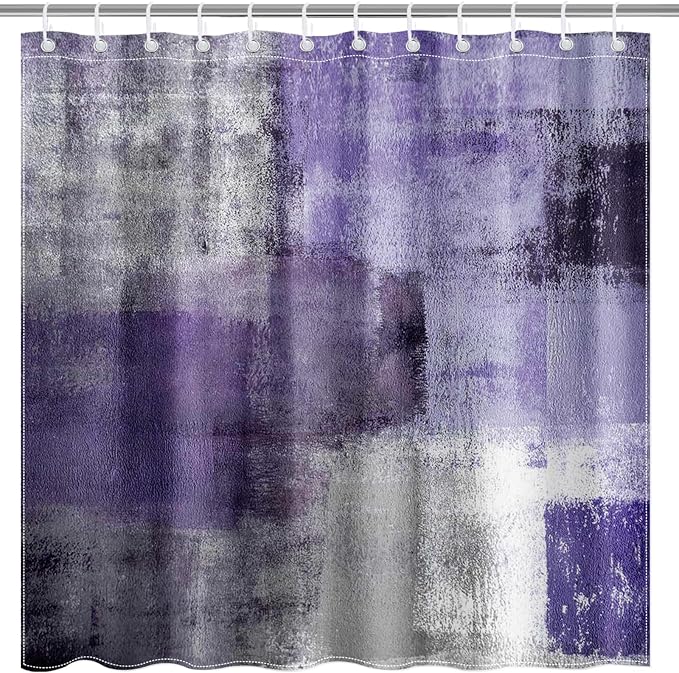 Mocsicka Abstract Shower Curtain Grey Abstract Art Painting Shower Curtain Bathroom Bathtub Curtain 72x72 Inch with 12 Hooks (Purple)