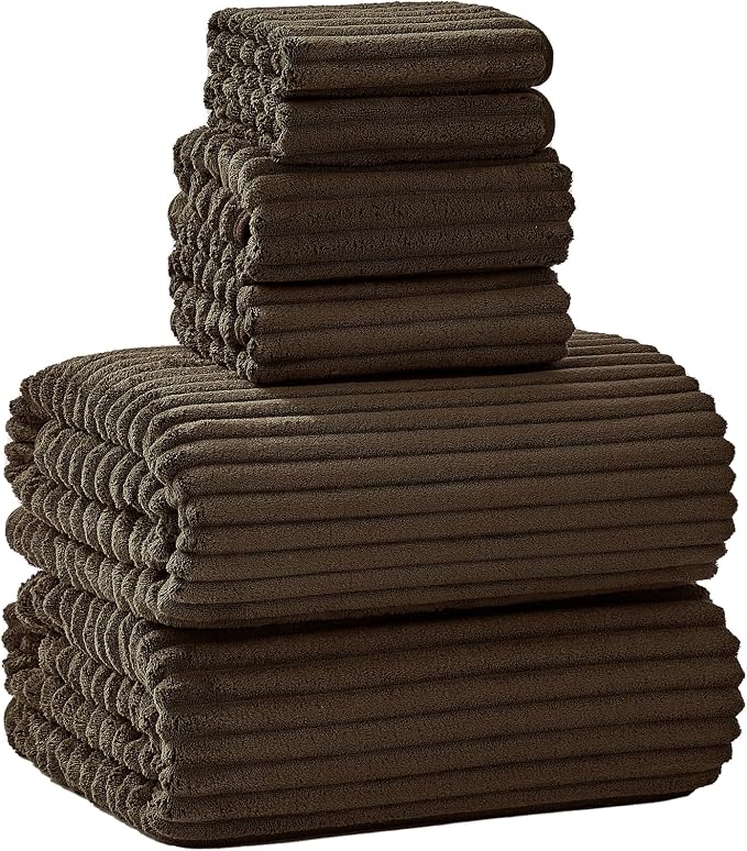 6 Piece Bath Towel Set, 40"x80" Oversized Bath Sheets, Brown | Microfiber, Quick Dry, Highly Absorbent, Towels for Bathroom, 2 Extra Large Bath Towels, 2 Soft Hand Towels, 2 Washcloths