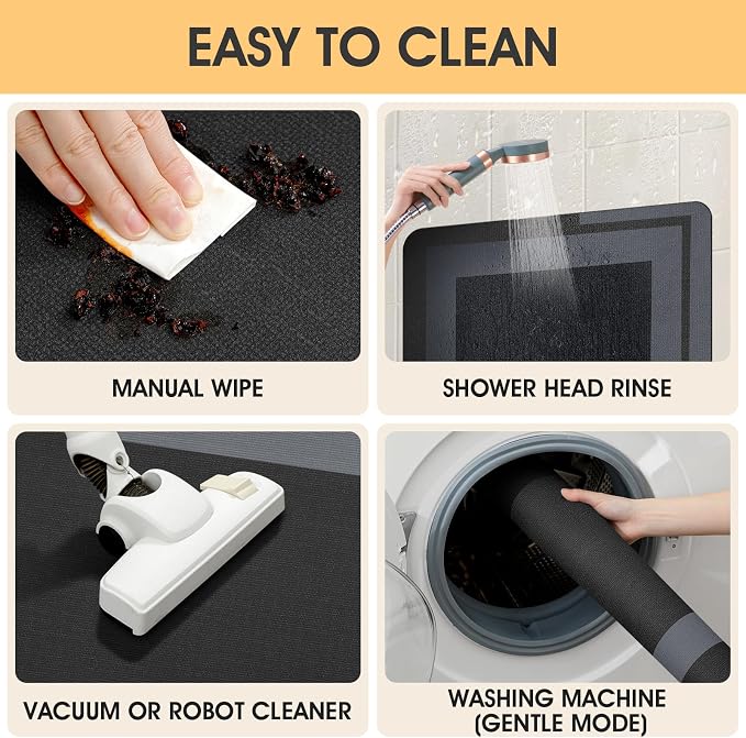 Non Slip Bath Mat, Thin Bathroom Rugs Fit Under Door, Quick Dry Bath Mats, Machine Washable Bath Rugs for Bathroom, Bathtub & Kitchen, Bathtub, Black/Bordered/24 x17+48"x20"